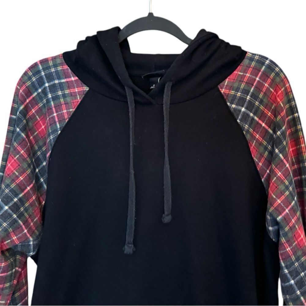 Torrid Black Plaid Red Classic Fit Cozy Fleece Raglan Hoodie Size 3 3XL - Picture 8 of 13